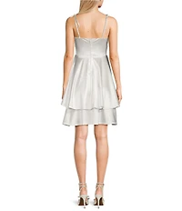 Honey and Rosie Sweetheart Bow Shape Neck Tie Shoulder Fit-And-Flare Tiered Dress