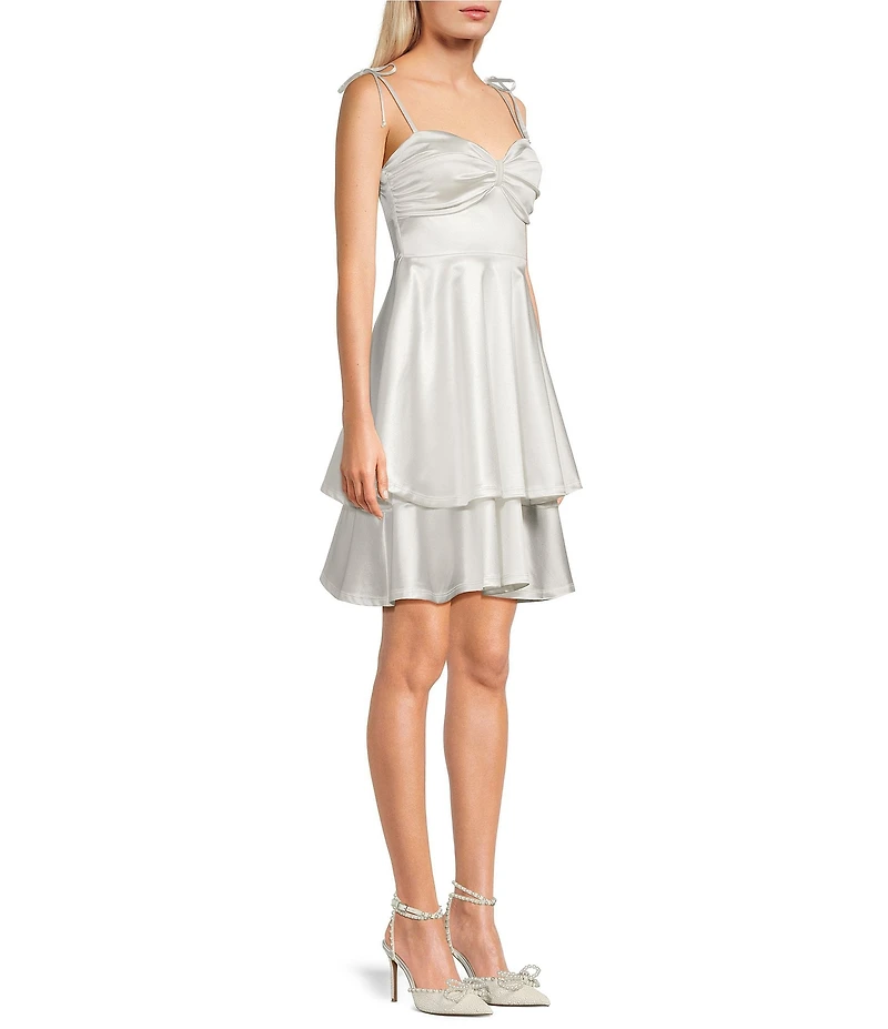 Honey and Rosie Sweetheart Bow Shape Neck Tie Shoulder Fit-And-Flare Tiered Dress