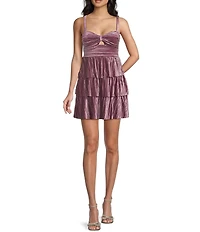 Honey and Rosie Velvet Sweetheart Neck Cinched Front Keyhole Tiered Dress
