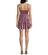 Honey and Rosie Velvet Sweetheart Neck Cinched Front Keyhole Tiered Dress