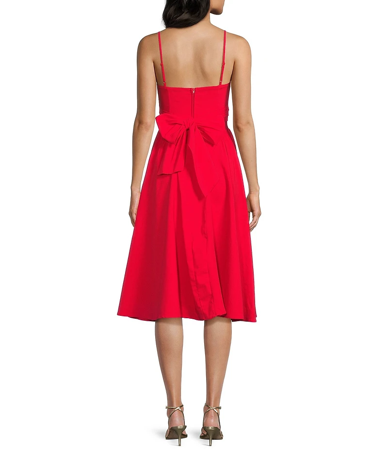 Honey and Rosie Sweetheart Neck Drop Waist Bow Back Midi Dress