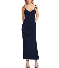 Honey and Rosie Sweetheart Neck Tie Shoulder Fitted Shirred Dress