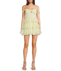 Honey and Rosie Sweetheart Off Shoulder Mesh Drape Ruffle Skirt Dress