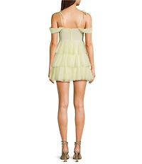 Honey and Rosie Sweetheart Off Shoulder Mesh Drape Ruffle Skirt Dress