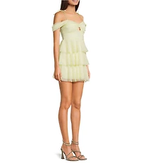 Honey and Rosie Sweetheart Off Shoulder Mesh Drape Ruffle Skirt Dress
