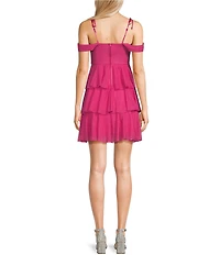 Honey and Rosie Sweetheart Off-The-Shoulder Mesh Drape Ruffle Skirt Dress