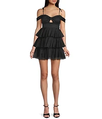 Honey and Rosie Sweetheart Off Shoulder Mesh Drape Ruffle Skirt Dress