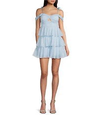 Honey and Rosie Sweetheart Off Shoulder Mesh Drape Ruffle Skirt Dress