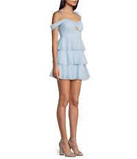 Honey and Rosie Sweetheart Off Shoulder Mesh Drape Ruffle Skirt Dress