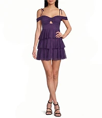 Honey and Rosie Sweetheart Off Shoulder Mesh Drape Ruffle Skirt Dress
