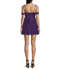 Honey and Rosie Sweetheart Off Shoulder Mesh Drape Ruffle Skirt Dress