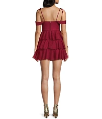 Honey and Rosie Sweetheart Off Shoulder Mesh Drape Ruffle Skirt Dress
