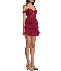 Honey and Rosie Sweetheart Off Shoulder Mesh Drape Ruffle Skirt Dress