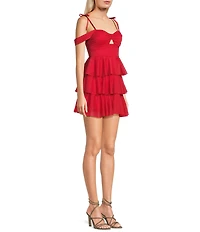 Honey and Rosie Sweetheart Off Shoulder Mesh Drape Ruffle Skirt Dress