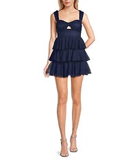 Honey and Rosie Sweetheart Off Shoulder Mesh Drape Ruffle Skirt Dress