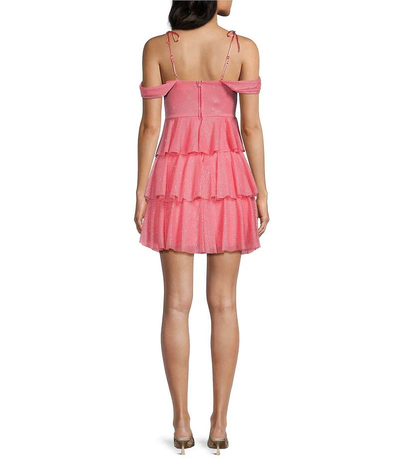 Honey and Rosie Sweetheart Off Shoulder Mesh Drape Ruffle Skirt Dress