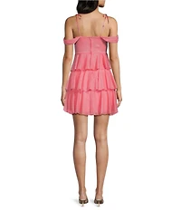 Honey and Rosie Sweetheart Off Shoulder Mesh Drape Ruffle Skirt Dress