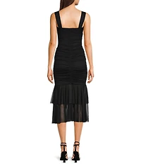 Honey and Rosie Tank Strap V-Neckline Fitted Midi Shirred Dress