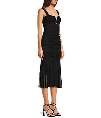 Honey and Rosie Tank Strap V-Neckline Fitted Midi Shirred Dress