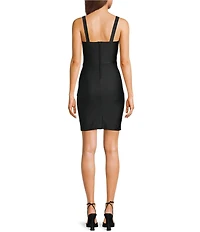 Honey and Rosie Tricot Knit Square Neck Faux Wrap Dress