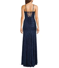 Honey and Rosie Twist Front Shirred Bodice Flared Hem Fitted Ball Gown