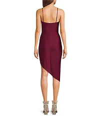 Honey and Rosie V-Neck Long Asymmetrical Hem Faux Wrap Dress