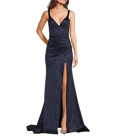 Honey and Rosie V-Neck Corseted Pleated Envelope Front Lace Up Back Dress