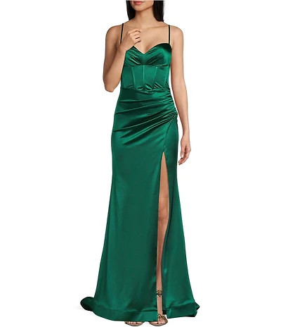 Honey and Rosie V-Neck Corseted Side Slit Lace Up Back Dress