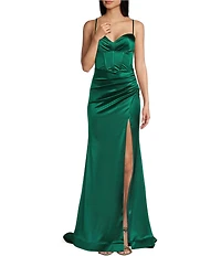 Honey and Rosie V-Neck Corseted Side Slit Lace Up Back Dress