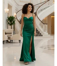 Honey and Rosie V-Neck Corseted Side Slit Lace Up Back Dress