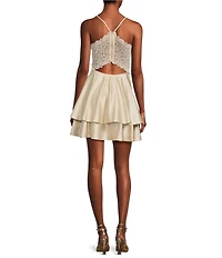 V-Neck Double Hem Fit & Flare Glitter Dress