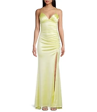 Honey and Rosie V-Neck Halter Shirred Lace Up X-Back Long Dress