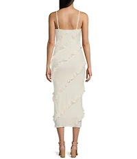 Honey and Rosie V-Neck Spaghetti Strap Ruffle Fitted Midi Dress