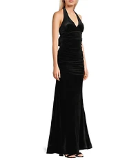 Honey and Rosie Velvet Halter Neck Mermaid Ballgown