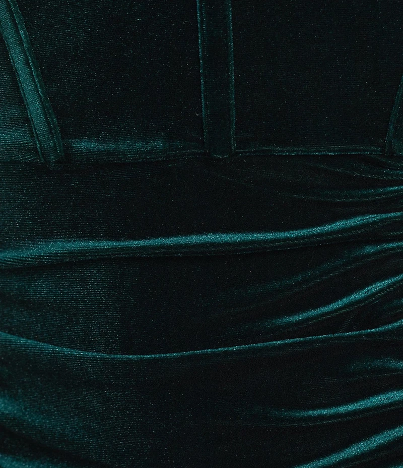 Honey and Rosie Velvet Lace Trim Bustier Bodice Lace Up Back Side Slit Dress