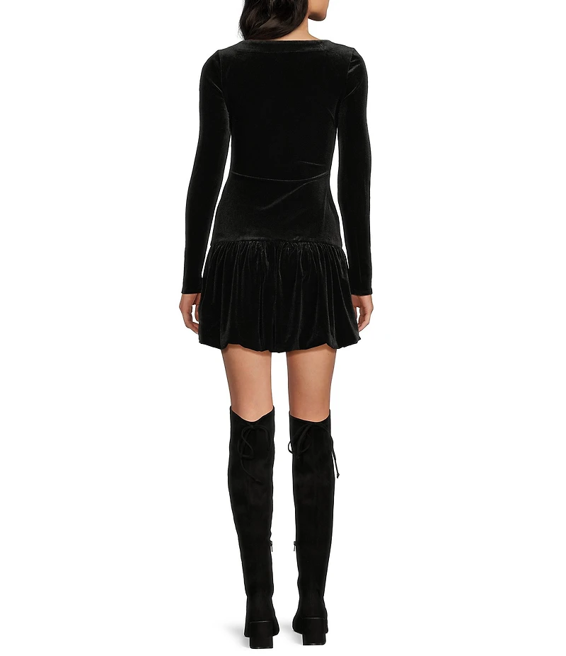 Honey and Rosie Velvet Scoop Neck Long Sleeve Drop Waist Bubble Dress