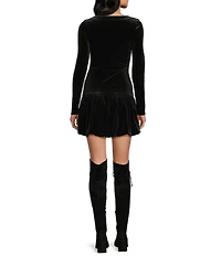 Honey and Rosie Velvet Scoop Neck Long Sleeve Drop Waist Bubble Dress