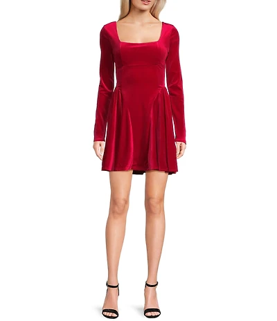 Honey and Rosie Velvet Square Neck Long Sleeve Scoop Bow Back Dress