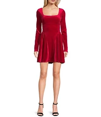 Honey and Rosie Velvet Square Neck Long Sleeve Scoop Bow Back Dress