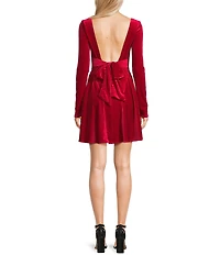 Honey and Rosie Velvet Square Neck Long Sleeve Scoop Bow Back Dress
