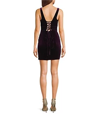Honey and Rosie Velvet V-Neck Corseted Lace-Up-Back Dress