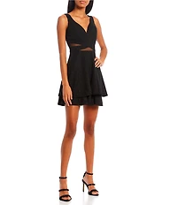 Honey and Rosie Wide Strap V-Neck Fit & Flare Double Hem Glitter Dress
