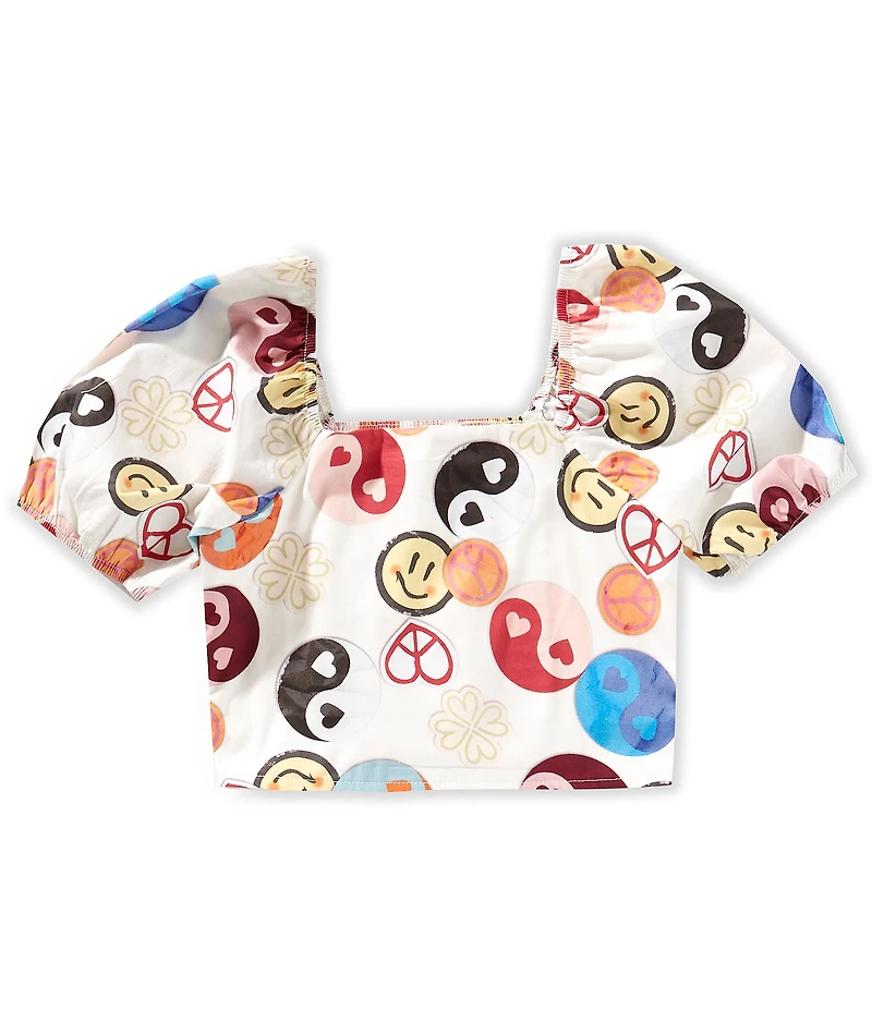 Honey & Sparkle Big Girls Puffed-Sleeve Printed Textured Cropped Top