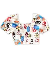 Honey & Sparkle Big Girls Puffed-Sleeve Printed Textured Cropped Top