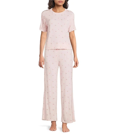 HONEYDEW All American Flora Strawberries Print Tee & Pant Jersey Knit Pajama Set