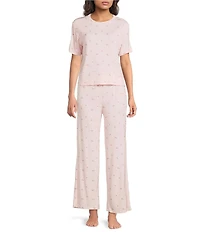 HONEYDEW All American Flora Strawberries Print Tee & Pant Jersey Knit Pajama Set