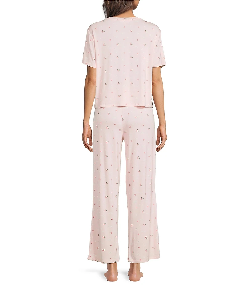 HONEYDEW All American Flora Strawberries Print Tee & Pant Jersey Knit Pajama Set
