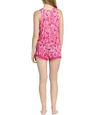 HONEYDEW All American Floral Print Sleeveless Round Neck Lace Trim Boxer Short Pajama Set