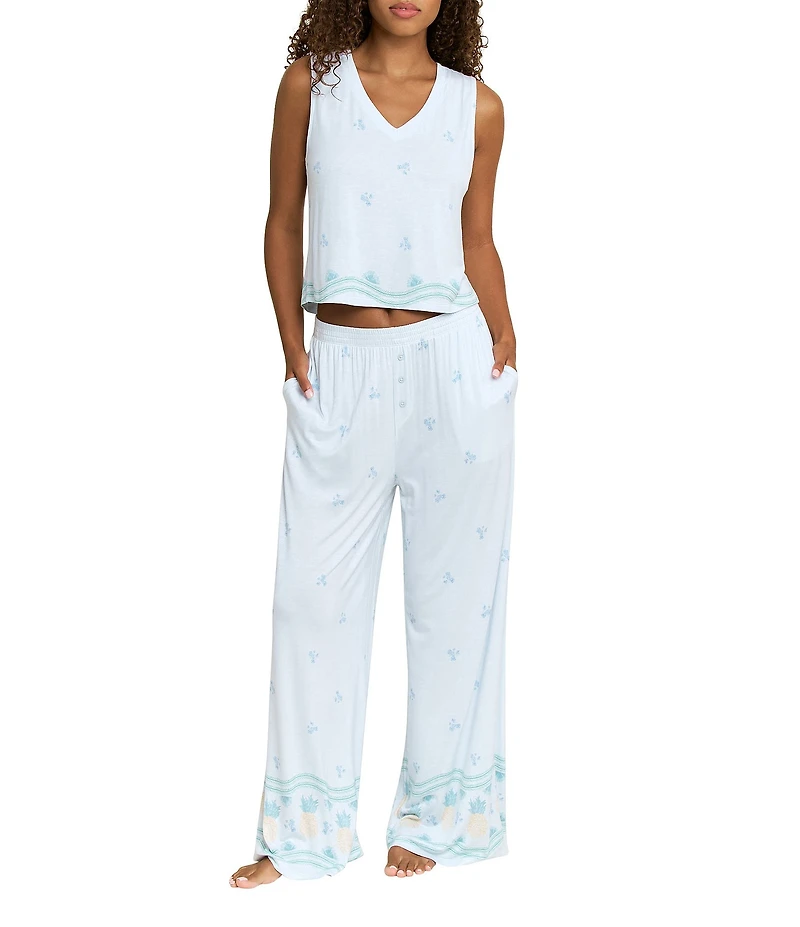 Honeydew All American Sleeveless V-Neck Knit Ocean Glow Pineapple Print Long Pajama Set