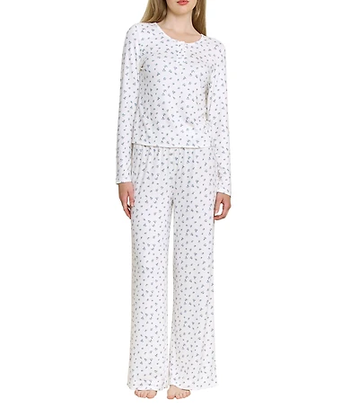 HONEYDEW Blissful Ditsy Floral Print Long Sleeve Henley Neck Pajama Set